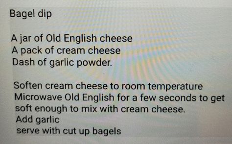 Old English Bagel Dip, Bagel Dip Recipe Old English, Beach Dinners, Bagel Dip, English Cheese, Ball Recipes, Garlic Dip, Beach Dinner, Gravy Sauce