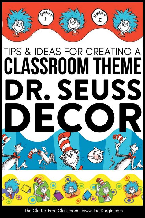 Educators searching for Dr. Seuss Classroom Theme or Door Decor Ideas will find the inspiring photos & decorating tips from the Clutter Free Classroom. Elementary school teachers wondering how to set up a classroom on a budget will find the bulletin board inspo, photos, & DIY tips for setting up their rooms for back to school or a mid-year refresh to be encouraging. You'll also find classroom decor bundles & theme ideas to be quick & easy! Dr Seuss Birthday Board Classroom, Cat In The Hat Classroom Theme, Dr Suess Decorations Diy, Dr Suess Bulletin Board Idea, Dr Seuss Bulletin Board Ideas, Theme Classroom Ideas, Classroom On A Budget, Doctor Suess Classroom, Elementary Classroom Decor Themes