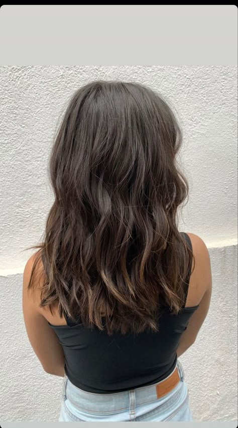 Brunette Hair Ideas Medium Length, Mid Hair Length Straight, Medium Length Haircut With Layers Black, Thick Brunette Hair Cuts, Brown Hair Lengths, Cute Middle Length Haircuts, Medium Length Haircut Back View, Medium Short Brunette Hair, Dark Brown Hair Cuts Medium