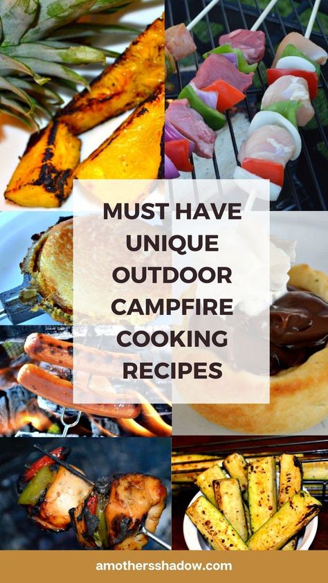 Food Ideas List, Fire Pit Food, Campfire Cooking Recipes, Cooking Over Fire, Outdoor Cooking Recipes, Fire Pit Cooking, Open Fire Cooking, Freezable Meals, Easy To Cook Meals