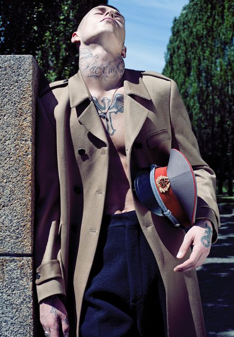 Norman Theuerkorn Typography Tattoo, Character Inspiration, Men's Blazer, Fashion Photography, Trench Coat, Blazer, Photography