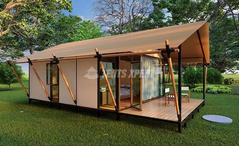 RAHAT - Modern Safari Tent Luxury Safari Tent, Canvas Tent Living, Glamping Tent Interior Ideas, Glamping Tent Ideas, Glamp Ground, A Frame Tent, Small Cabin Plans, Mood Bored, Tent Living