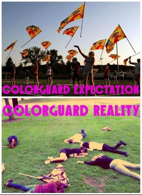 this one time at band cam the director said "toss the flags OVER the band then this happened. XD Color Guard Pick Up Lines, Color Guard Funny, Color Guard Memes, Color Guard Quotes, Marching Band Memes, Band Problems, Color Guard Flags, Colour Guard, Marching Band Humor