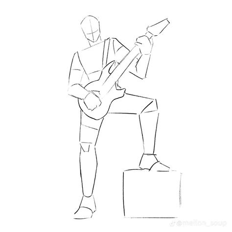 Drawing Reference Poses Instrument, Poses That Show Personality, Cool Male Drawing Poses, Gutair Pose Reference Drawing, Tech Pose Reference, Rock Band Poses Drawing Reference, Poster Drawing Reference, Playing Electric Guitar Pose Reference Drawing, Breaking Down Pose Reference