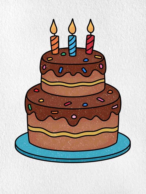 Birthday Drawings - HelloArtsy Animated Cake Drawing, Easy Birthday Drawing Ideas, Cartoon Birthday Cake Drawing, Birthday Cake Art Drawing, Simple Cake Drawing, Birthday Cake Drawing Simple, Cake Drawing For Kids, Cake Drawing Easy, Birthday Cake Drawing