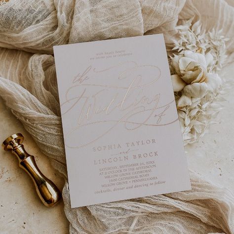 Romantic Rose Gold Foil | Blush The Wedding Of Foil Invitation Boho Blush Pink, Popular Wedding Invitations, Elegant Fall Wedding, Rose Gold Wedding Invitations, Font Calligraphy, Gold Foil Wedding Invitations, Fancy Hands, Gold Foil Wedding, Calligraphy Wedding Invitation