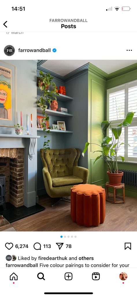 Modern Victorian Decor, Farrow And Ball Living Room, Colorful Eclectic Home, Terrace Living Room, Victorian Living Room, Living Room Orange, Living Room Color Schemes, Cosy Living Room, Room Color Schemes