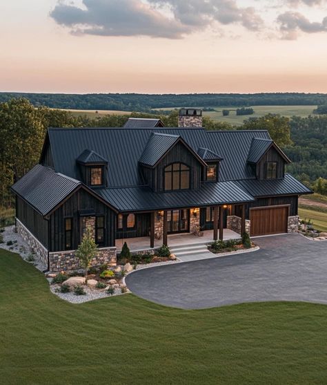 Converted Barn Homes, Country Home Exterior, Modern Ranch House, Barn House Design, Barn Style House Plans, Dream Life House, Gorgeous Houses, Modern Farmhouse Exterior, Countryside House