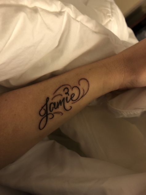 “Jamie” tattoo on females wrist Jamie Tattoo Name, Jamie Name Tattoo, Jayden Tattoo, Jamie Tattoo, Jamie Name, Snoopy Tattoo, Creative Soul, Side Tattoos, Frontal Hairstyles