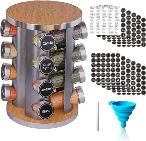 With its timeless design and superior functionality, this spice rack set provides the perfect solution for keeping your spices organized and easily accessible. The revolving feature allows for effortless browsing and selection of your favorite herbs and spices, while the 16 included spice jars ensure you have a wide variety at your fingertips. #kitchen #kitchenideas #spicy Shelf Pantry, Revolving Spice Rack, Countertop Spice Rack, Rotating Spice Rack, Jars Kitchen, Spice Jar Labels, Kitchen Spice Racks, Spice Rack Organiser, Small Kitchen Organization