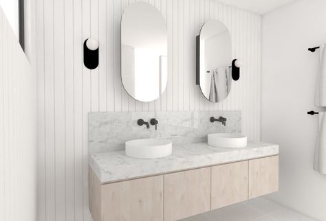 Vj Panelling Bathroom, Suite Bathroom Design, Bathroom Panelling Ideas, Panelling Bathroom, Vj Panelling, Bathroom Panelling, Beach House Mood Board, Hamptons Bathroom, Bathrooms Renovations