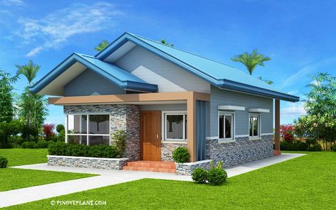 Three Bedroom Bungalow House Plan (SHD-2017032) | Pinoy ePlans House Design With Terrace, Trendy Bedroom Design, Green Roof House, Modern Bungalow House Design, Three Bedroom House Plan, House Roof Design, Blue Roof, Modern Bungalow House, Simple House Design