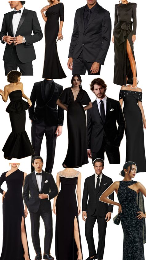 Formal/Black tie optional wedding guest inspo for a black color code Black Tie Optional Wedding Guest, Black Tie Wedding Guest Attire, Black Wedding Guest Outfits, Black Tie Optional Wedding, Black Tie Bridesmaids, Black Tie Wedding Guest Dress, Black Tie Dress Code, Black Tie Optional, Black Tie Formal