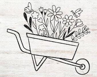 Floral Wheelbarrow svg, Wheelbarrow svg, gardening svg, Spring svg, Wildflowers Wheelbarrow, wheelbarrow with flowers Garden Doodles Easy, Wheelbarrow Tattoo, Easy Spring Doodles, Spring Easy Drawings, Spring Drawings Easy, Easy Garden Drawing, Easy Spring Drawings, Gardening Doodles, Spring Drawings Ideas Art