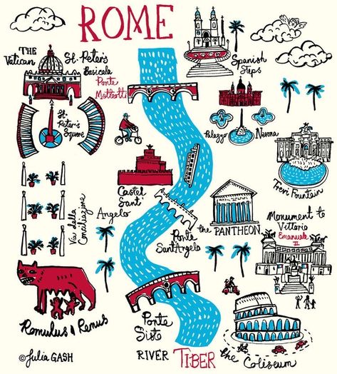 Rome Map, Rome Art Print, Rome Art, Map Tattoos, Italy Map, Diy Simple, Rome Travel, Illustrated Map, Travel Maps