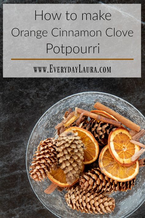 HOW TO MAKE ORANGE CINNAMON CLOVE POTPOURRI | Everyday Laura Potpourri Diy, Orange Potpourri, Holiday Potpourri, Christmas Banquet, Homemade Gift Idea, Homemade Potpourri, Simmer Pot Recipes, Hostess Gifts Thanksgiving, Potpourri Recipes