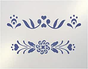 Scandinavian Folk Art Stencil, Folk Flower Pattern, Folk Art Designs Pattern, Folk Art Stencils, Scandinavian Floral Pattern, Glass Painting Stencils, Yard Mural, Scandinavian Folk Art Swedish Style, Folk Art Stencil