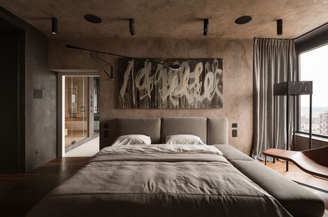 Wabi Sabi Apartment, Sergey Makhno, Delta House, Masculine Bedroom, Apartment Projects, 아파트 인테리어, Grey Decor, Secret Rooms, Architect Design