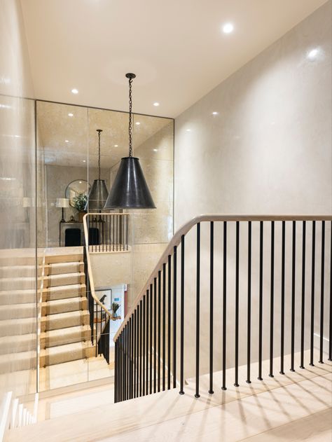 Full Mirror Wall Decor, Mirror Stairway Wall, Mirror On Stairs, Mirror On Stairway Wall, Holland Park London, Stairway Wall, Full Wall Mirror, Bespoke Staircases, Park Project