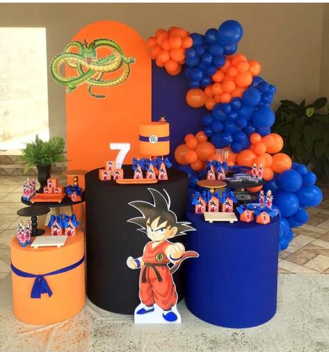 Dragon Ball Z 1st Birthday Party, Dragon Ball Z Balloon Garland, Goku Birthday Party Ideas, Dragon Ball Z Birthday Party Ideas, Dragon Ball Z Party Decorations, Dragon Ball Birthday Party, Dragon Ball Z Birthday Party, Dragonball Z Cake, Festa Dragon Ball