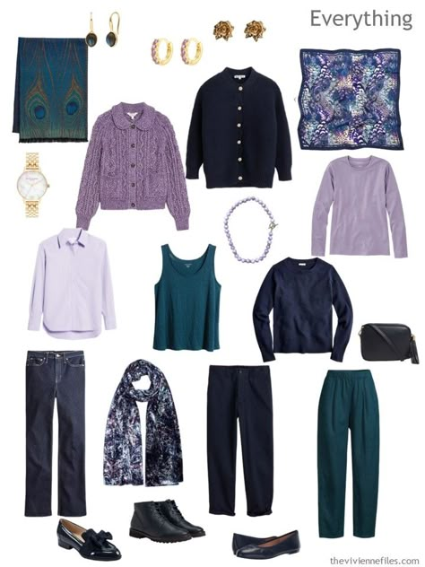 Soft Summer Capsule Wardrobe 2023, Purple Capsule Wardrobe, Capsule Wardrobe Black Grey Purple, Capsule Wardrobe Teal Purple, Elegant Purple Scarves For Spring, Elegant Purple Scarf For Spring, Navy Capsule Wardrobe, Ireland Clothes, Blue Wardrobe