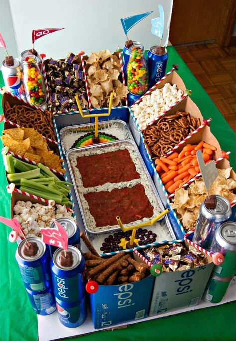 Amp Up Your Super Bowl Party With a DIY Snackadium (AKA Snack Stadium)! Looking for ideas for a super football party? Check out this round up. From easy to intense, these impressive spreads of appetizers will seriously impress your guests. If you're thinking about how to build one, you need to see this. Football Snack Stadium, Snack Stadium, Football Party Foods, Healthy Superbowl Snacks, Bowl Party Food, Sports Theme Birthday, Football Snacks, Football Birthday Party, Football Party Food