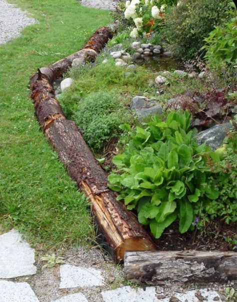 Wood Garden Steps, Wooden Garden Edging, Forest Garden, Front Porch Ideas, Garden Yard Ideas, Woodland Garden, Garden Edging, Garden In The Woods, Garden Borders