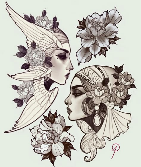 Neo Traditional Art, Female Face Drawing, Instagram Ladies, Traditional Tattoo Design, Tattoo Portfolio, Tattoo Art Drawings, Head Tattoos, Tattoo Flash Art, Female Tattoo