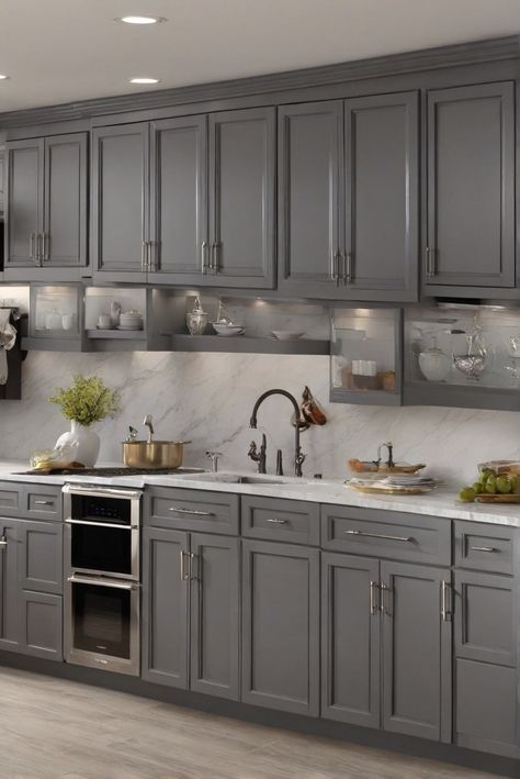 Storm Gray Cabinets, Stunning Kitchen Choice, 2024, Cabinet Inspiration Silver Kitchen Cabinets, Beige Wall Colors, Color Walls, Gray Kitchen Cabinets, Cabinets Colors, Grey Wall Color, Blue Wall Colors, Light Gray Cabinets, Silver Cabinets