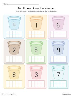 **FREE** Ten Frame: Show the Number Worksheet (Color) Worksheet.Practice identifying the value of a number using ten-frames. This printable activity is ideal for introducing number sense to preschoolers. Ten Frame Worksheet, Number Value Worksheets, Preschool Math Curriculum, Ten Frames Kindergarten, Mathematical Thinking, Ten Frame Activities, Number Worksheet, Kindergarten Addition Worksheets, Basic Math Skills