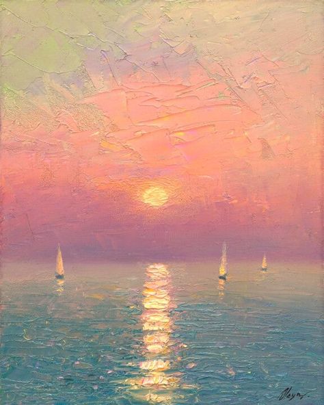 sea, painting, singulart, painter, water, sunset, reflection, dawn, art, sun, river, travel, lake, nature, beautiful