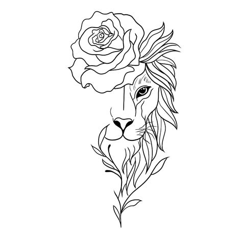 Lion With Flower Tattoo, Lion Tattoo Design Feminine, Colorful Lion Tattoo, Drawing Of A Lion, Flower Tattoo Stencil, Leo Sign Tattoo, Lioness Tattoo Design, Flower Tattoo Stencils, Word Tattoo Ideas