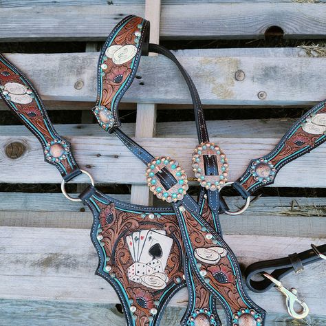 This set is MADE TO ORDER - Please allow 8-10 weeks for completion -  Western Horse Bridle Breast Collar Set 100% Leather FQH Size Hand painted  Hand Tooled Fully adjustable No Reins Included Western Horse Tack Turquoise, Western Riding Tack, Bling Tack Sets, Western Tack Sets, Barrel Racing Tack Rodeo, Bling Horse Tack, Leather Horse Tack, Bling Tack, Barrel Racing Saddles