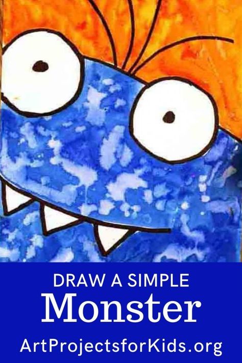 Draw a Simple Monster · Art Projects for Kids Halloween Monster Drawing, Easy Monster Drawing, Kindergarten Halloween, Kindergarten Drawing, Holiday Art Projects, Kindergarten Art Lessons, Halloween Art Projects, Monster Craft, Art Project For Kids