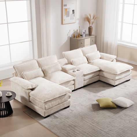 PRICES MAY VARY. Premium Material : Sturdy solid wood frame, high-end breathable chenille fabric, filled with high-quality foam, make this combination sofa beautiful and comfortable, which can perfectly support your body shape and give you a relaxing feeling after a big day. ConsoleE Design: This living room sofa couch set comes with a storable console, cup holder and USB port for easy storage and charging. Superior Comfort: The deep sectional sofa is made of high-grade breathable chenille fabri Sofa Tv Room, Couches For Apartments, Living Room Set Up, Long Living Room Layout, L Shape Couch, Multifunctional Sofa, U Shaped Couch, U Shaped Sectional Sofa, Comfortable Sectional