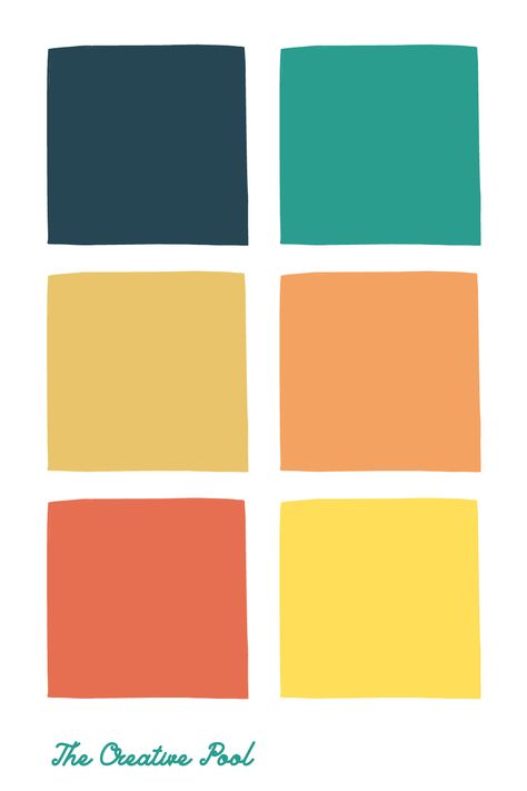 Colors That Go With Bright Yellow, Retro Color Palate, Bright House Color Palette, Bright Yellow Palette, Retro Yellow Color Palette, Colors That Compliment Yellow, Yellow Orange Colour Palette, Bright Pallete Color, Bright Vintage Color Palette