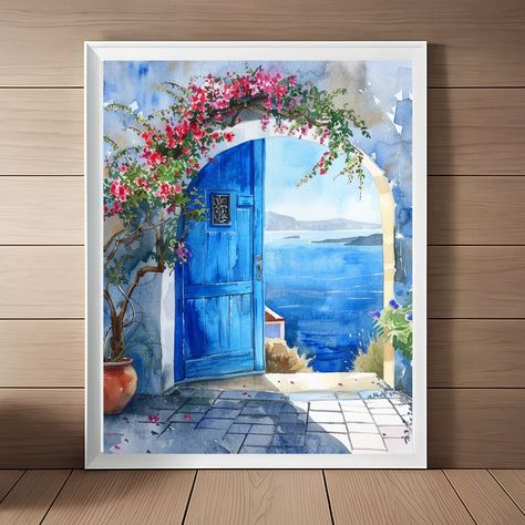 ❤︎ Gorgeous Blue Door in Santorini Greece Digital Artwork Print - Greek Island Blue Door, Aegean Sea View and Flowers Art Print - Watercolour Style Wall Art Home Decor Art, Mykonos Print Greece Wall Art, Greek Photography, Greek Photo artwork, Greek island fine art photo print, Blue rustic doorways on the Greek island of Santorini. ✨ This listing is for a DIGITAL DOWNLOAD. No physical item will be shipped to you. ❤︎ High Quality 300-dpi JPG Sizes Available for Download: Square: 20 x 20" down to Greek Watercolor Paintings, Greece Watercolor Painting, Santorini Painting, Greece Watercolor, Greece Blue, Door Wall Art, Door Painting, Greece Painting, Greek Paintings