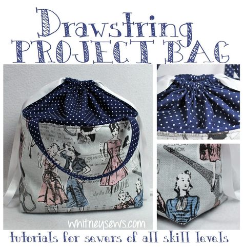 Knitting Bag Sewing, Drawstring Bag Tutorials, Knitting Bag Pattern, Large Knitting, Bags Diy, Sew Ins, Tote Bags Sewing, Knitting Project Bag, Sac Lunch