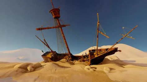 Sand Covered Ship by animix | VideoHive Desert Ship, Sand Ship Concept Art, Sand City, Hidden Sand Village, Sand Vehicle Concept Art, Cool Sand Castles, Wooden Ship, Visual Development, Medieval Art