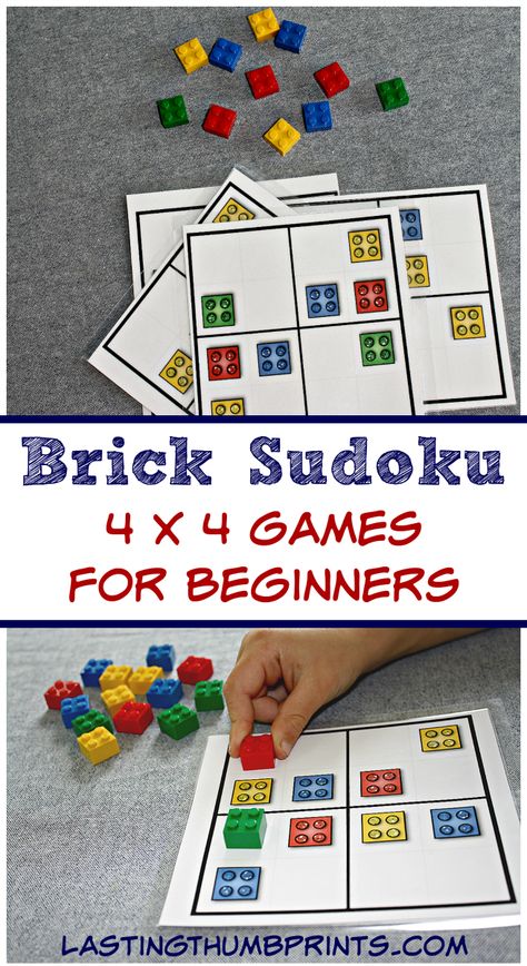 These free brick sudoku games are perfect to keep little hands busy and minds growing! They can be used as worksheets or with your favorite bricks. Lego Therapy, Sudoku For Kids, Lego Math, Logic And Critical Thinking, Gratis Printables, Lego Club, Lego Activities, Logic Games, Homeschool Math