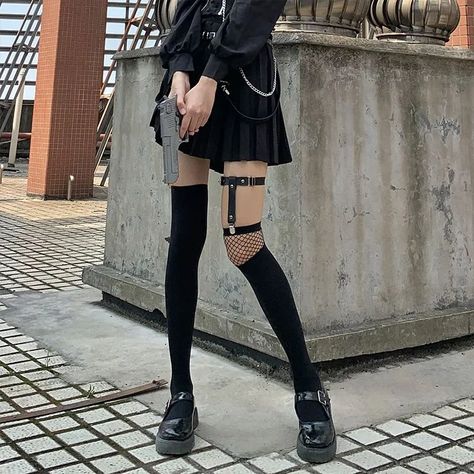 Desperim Asymmetrical Fishnet Tall Socks | YesStyle Fashion Design Template, Alt Clothes, Fishnet Socks, Black Fishnets, Punk Outfits, Gothic Outfits, Goth Outfits, Alternative Outfits, Really Cute Outfits