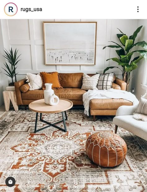 Leather Couches Living Room, Earthy Living Room, Modern Boho Living Room, Boho Living Room Decor, Ideas Living Room, Interior Modern, Living Room Leather, Living Room Decoration, Decor Home Living Room