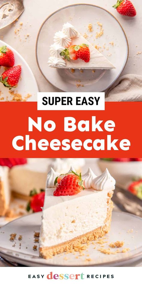 Easy No Bake Cheesecake Recipe - Easy Dessert Recipes Fall Desserts Thanksgiving, Festive Dessert Recipes, No Bake Cheesecake Recipe, Craving Sweets, Easy No Bake Cheesecake, Easy Dessert Recipes, Baked Cheesecake Recipe, Baking Basics, Feeling Lazy