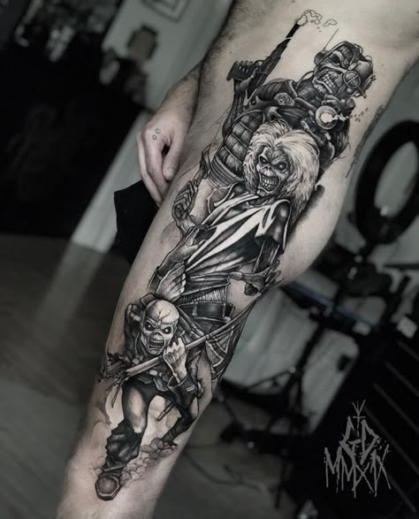 Iron Maiden tattoo by Grindesign Maiden Tattoo, Heavy Metal Tattoo, Iron Maiden Tattoo, Dark Feminine Tattoos, Name Tattoos On Arm, Rip Tattoos For Mom, Metallica Tattoo, Feminine Skull Tattoos, Rock Tattoo