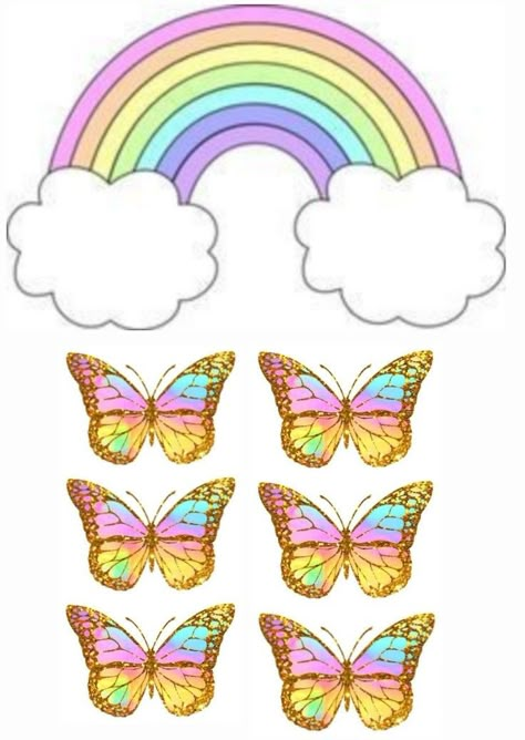 Unicorn Rainbow Cake Topper Printable, Rainbow Printable Cake Topper, Rainbow Topper Printable, Yellow Butterfly Printable, Butterfly Cake Topper Printable, Topper Kupu Kupu, Rainbow Cake Topper Printable, Hello Kitty Butterfly, Printable Cake Topper