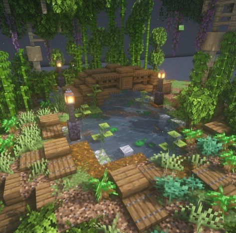 Minecraft Grotto Ideas, Natural Minecraft Houses, Sugarcane Farm Minecraft Aesthetic, Natural Minecraft Builds, Minecraft Lake Ideas, Minecraft Small Pond, Minecraft Aesthetic Village, Minecraft Nature Ideas, Swamp Minecraft House