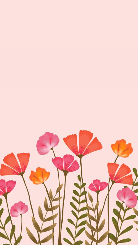 Image is a free phone wallpaper download with a blush background and digitally drawn flowers and leaves in shades of pink, orange, green, and brown. Dorm Paintings, Draw A Flower, Iphone Wallpaper Preppy, Flower Background Iphone, Pink Flowers Wallpaper, Drawn Flowers, Pink Images, Free Phone Wallpaper, Orange Paint