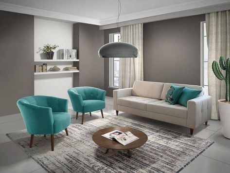 Sitting Room Design Modern, Turquoise Living Room Decor, Living Room Turquoise, Sitting Room Decor, Sitting Room Design, Couch Design, Living Room Sofa Set, Set Sofa, Bedroom Wall Colors