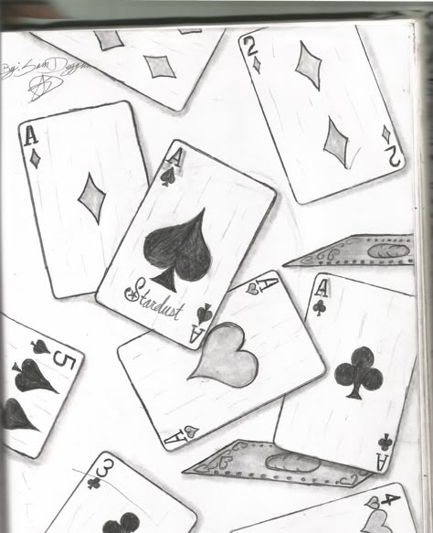 Cards Drawing Poker Easy, Drawing Of Cards, Card Drawings Ace, Playing Cards Sketch, Card Deck Drawing, Deck Of Cards Art Ideas, Playing Card Sketch, Deck Of Card Drawing, Index Card Drawings