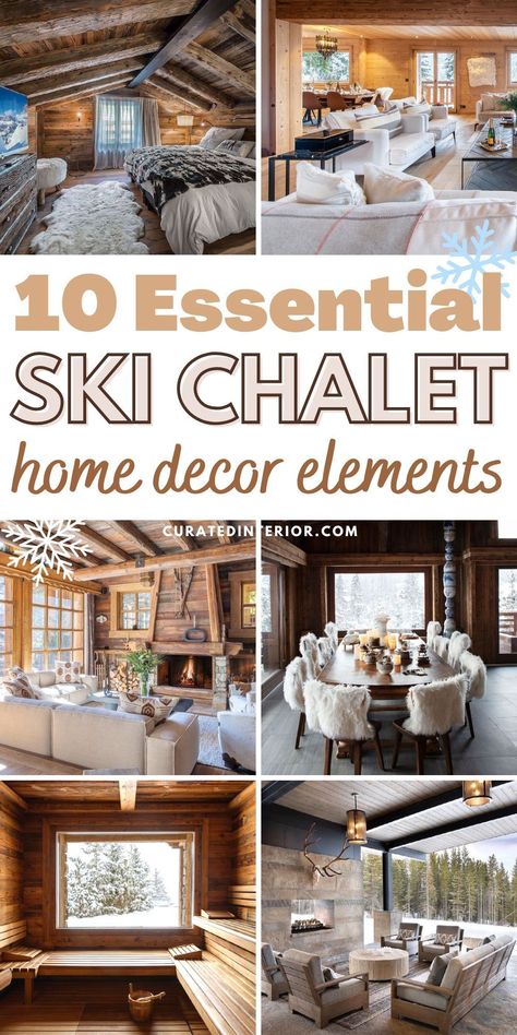 Transform your ski chalet into a cozy winter retreat with these 10 essential home decor ideas! From rustic wooden accents to warm textiles, discover how to create a welcoming atmosphere that captures the essence of the mountains. Embrace the charm of alpine-inspired decor with elements like faux fur throws, vintage ski gear, and inviting lighting. Whether you're looking to enhance your living space or create a serene bedroom oasis, these tips will help you infuse your chalet with style and comfort. Perfect for winter fans and design lovers! #SkiChalet #HomeDecor #WinterWonderland Ski Lodge Lighting, Ski House Kitchen Ideas, Ski Chalet Decor Lodge Style, Apres Ski Home Decor, Chalet Chic Interior Design, Ski Home Decor, Vacation Decor Ideas, Ski Mudroom Ideas, Modern Ski Chalet Interiors